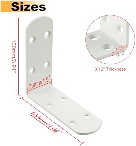 Alise White 4 Pcs L Brackets, Small Corner Brackets for Wood Furniture