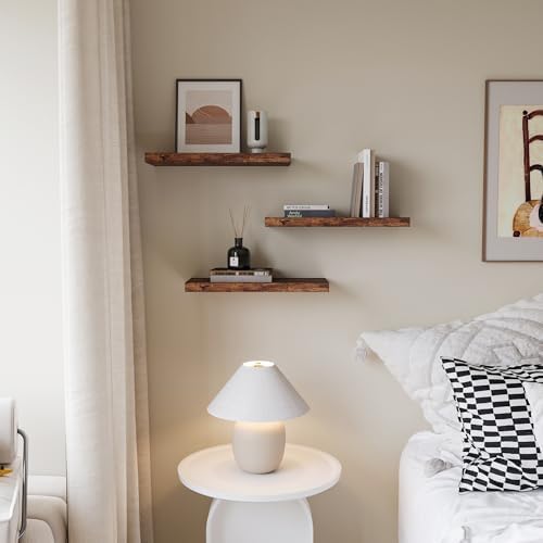 Floating Shelves for Wall Set of 3, 16" Rustic Brown Floating Shelves