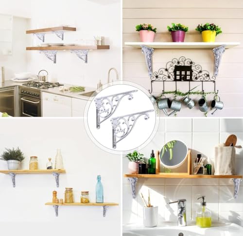 Shelf Brackets 4 Inch 4 Pack Heavy Duty Polished Chrome Wall Bracket Victorian Kitchen Decorative Rack Shelves, Shelf Br