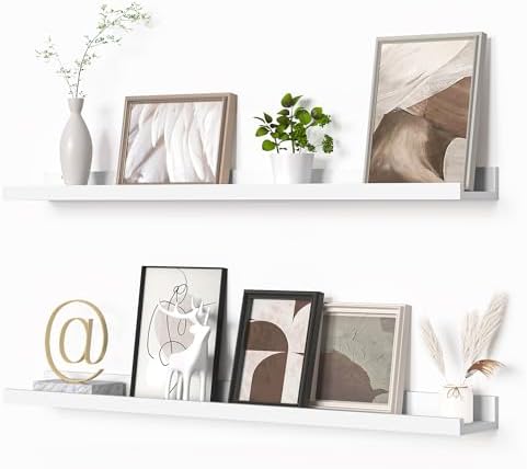 Heimlove Picture Ledge Shelf, Floating Shelves Set of 2, 36 Inches Picture Shelf for Wall with Ledge, Kids Bookshelf Wall Mounted for Living Room Bedroom Decor Books Photo Frames - White