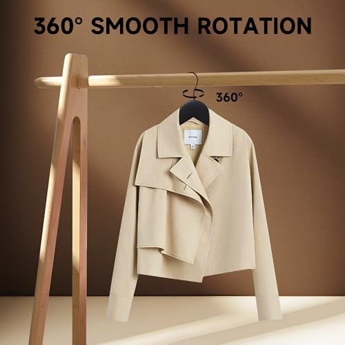 Wooden Top Hangers with 360° Swivel Hook, Black, 24-Pack