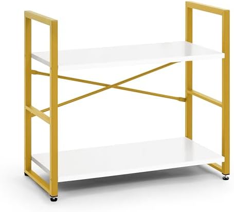 CAPHAUS 2 Tier Small Bookshelf, Bookcase Shelf Storage Organizer for Living Room, 24 Inch Width Free Standing Shelf, Ind