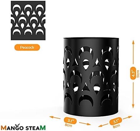 Mango Steam Metal Pen Holder, Stand for Desk - Pencil Cup Organizer for Office, Classroom, Home (Peacock, Black)
