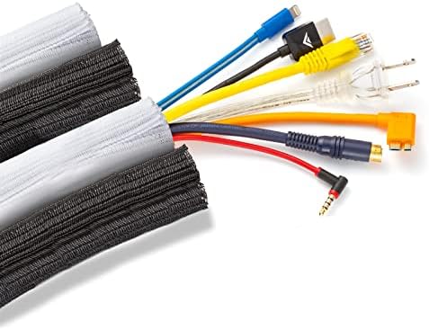 Maximm Cable Management Wire Loom 3ft 1/2 Inch Black/White and Black/Orange Split Cord Protector 4 Pack