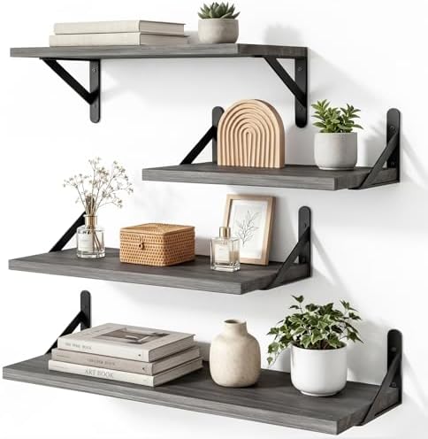 YGEOMER 4 Different Sizes Floating Shelves for Wall Decor, Weathered Gray