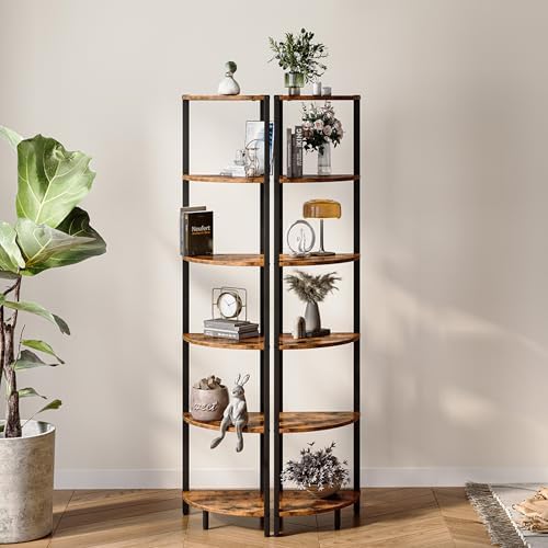 6 Tier Corner Shelf , Tall Corner Shelves stand Ladder Shelf Rustic Brown