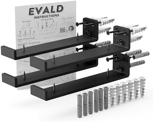 EVALD Floating Shelf Brackets w/Lip | Hidden Black Carbon Steel Brackets for 8-inch Board (7 2/7" True Size) Kitchen, Nu