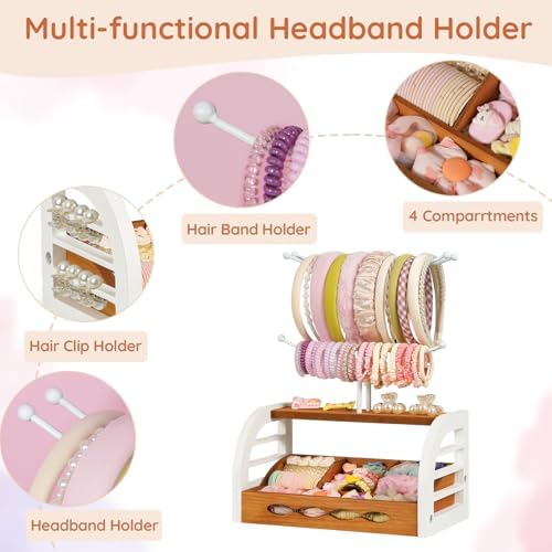 Headband Holder Stand, Hair Accessories Organizer with Dividers