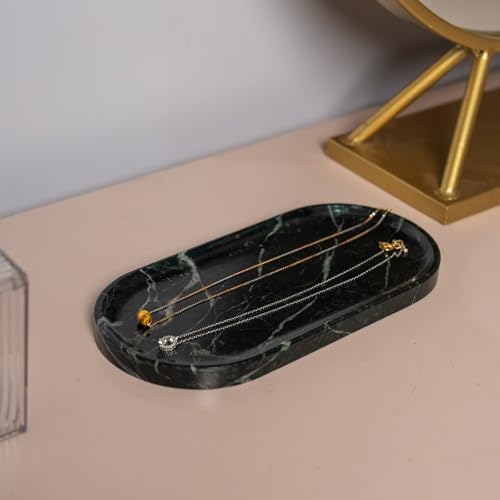 Emerald Green Marble Tray | Bathroom Jewelry Organizer | Spa-Quality Perfume Tray for Dresser, Nightstand, Makeup Table 