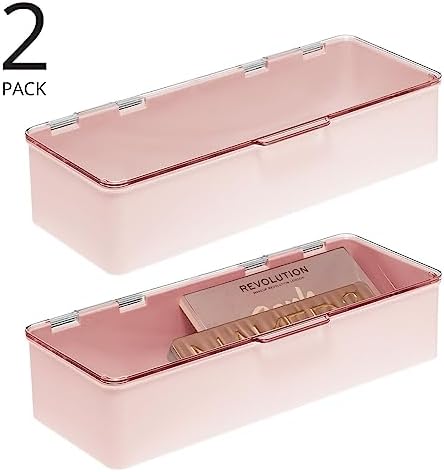 mDesign Long Plastic Cosmetic Storage Organizer Box Containers with Hinged Lid for Bedroom, Bathroom Vanity Shelf or Cab