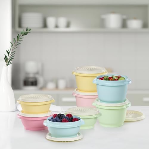 Tupperware Heritage Collection, New 16 Piece Food Storage Container Set in Vintage Colors, Dishwasher Safe and BPA Free (8 containers, 8 lids)