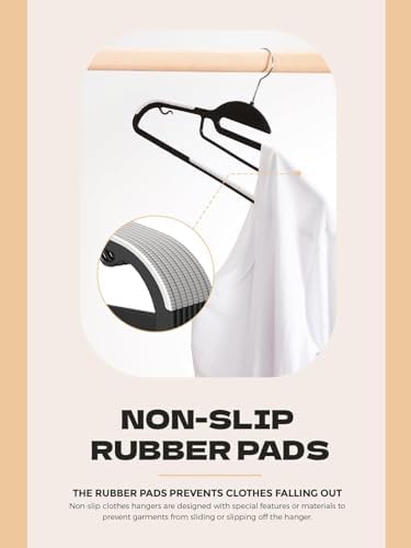 HOUSE DAY Slim Plastic Hangers with Non Slip Rubber Pads, 30 Pack, Black