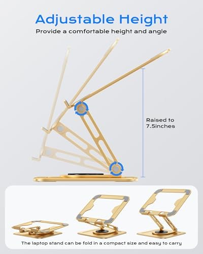 LOXP Adjustable Laptop Stand, Computer Stand with 360 Rotating Base, Ergonomic Laptop Riser Mount for Desk Foldable Prot