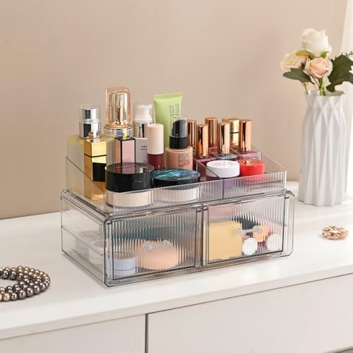 ZHIAI stackable storage drawer, cosmetic acrylic storage box, cosmetics and beauty product storage organizer, suitable f