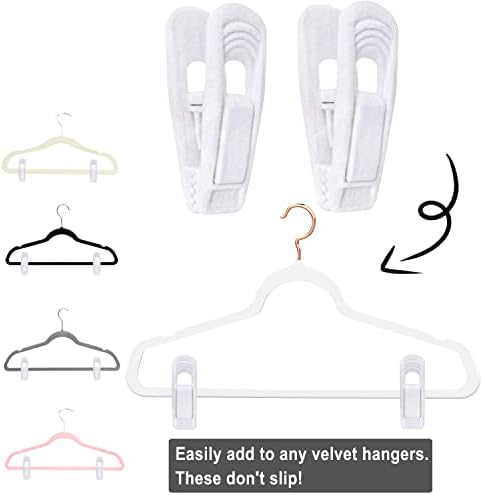 TOFIIGREM White Velvet Hangers Clips 40 PCS, Pants Hangers Velvet Clips Easily Add to Velvet Hanger, Skirt Suit Pants Clothes Velvet Hangers, Baby Kids Hangers Clips