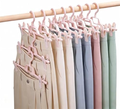10 Pack Pants Hangers with Clips, Space Saving Skirt Hangers Organizer