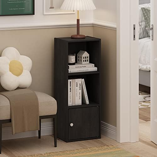 Furinno LUDER Book Shelf, 3-Tier Modern Bookshelf, Bookcase with 1 Door Storage Cabinet, 9.3 x 12 x 31.5, for Organizati