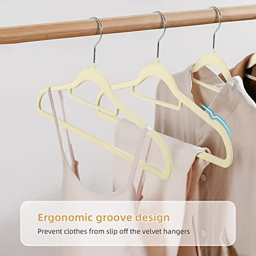 20 Pack Non-Slip Velvet Suit Hangers with 360° Swivel Hook - Space Saving Beige Clothes Hangers, Heavy Duty for Adults