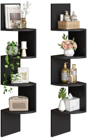 HOOBRO Corner Shelf Wall-Mounted, Set of 2 Floating Corner Shelves for Wall