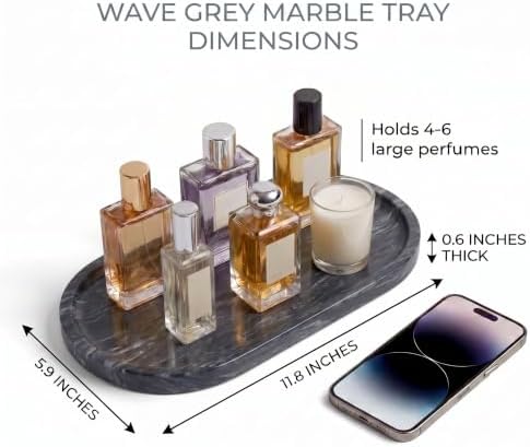 YKAJO Wave Grey Oval Marble Tray, 11.8x5.9 Vanity Perfume Organizer Dish