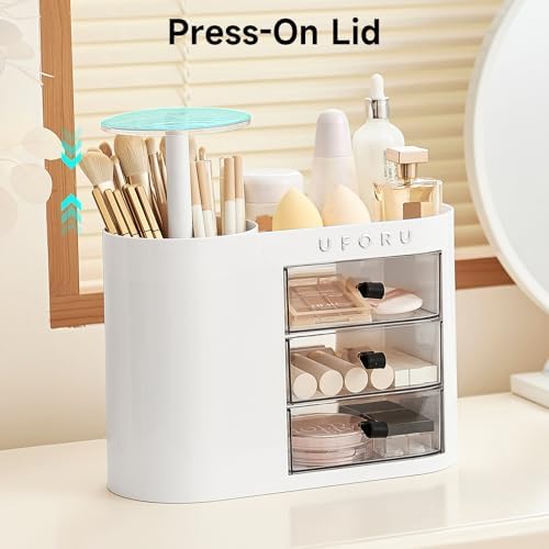 UFORU Makeup Organizer Countertop with Pop-Up Brush Holder for Vanity