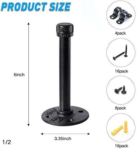 3/4" Industrial Black Iron Pipe Shelf Brackets, Rustic Wall Mounted DIY Shelving Brackets Hanging Custom Pipe Brackets f