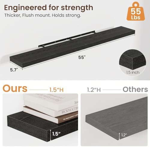 55 Inch Floating Shelves for Wall 2 Pack, Wood Wall Bathroom Shelves