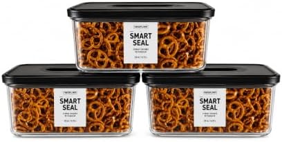 Neoflam Smart Seal Airtight Food Storage Containers Set of 3, 0.73L Pantry Containers for Cereal, Flour, Rice & Dry Food, Stackable BPA-Free Clear Canisters with Twist Lock Lids, Black, 25 oz