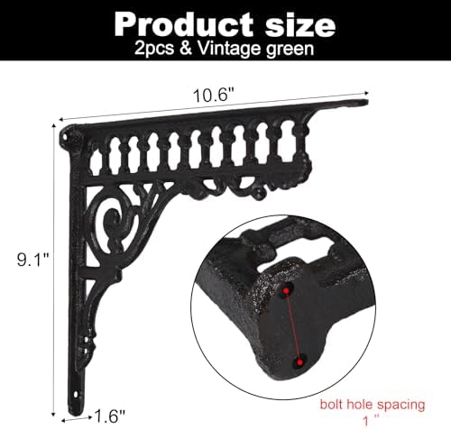 2PCS Cast Iron European Style Wall Shelf Brackets, 10.6in(L), Black