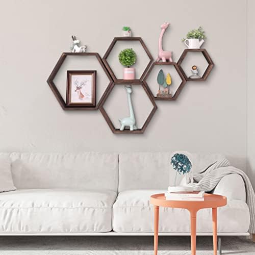 WONFUlity Hexagon Floating Shelves, Hexagonal Shelf Wall Mounted Storage