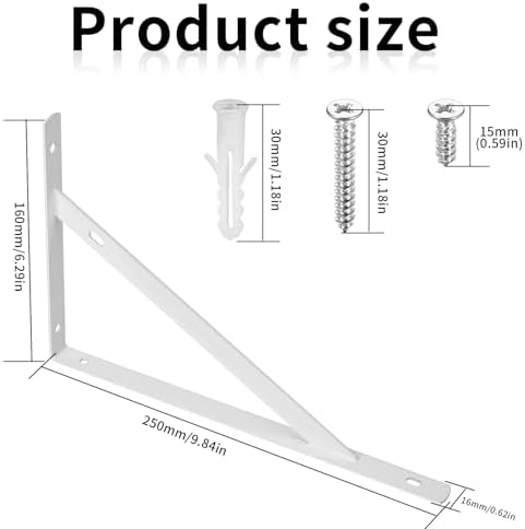8Pcs White L Floating Shelf Brackets, Wall Mount 9.84x6.29in