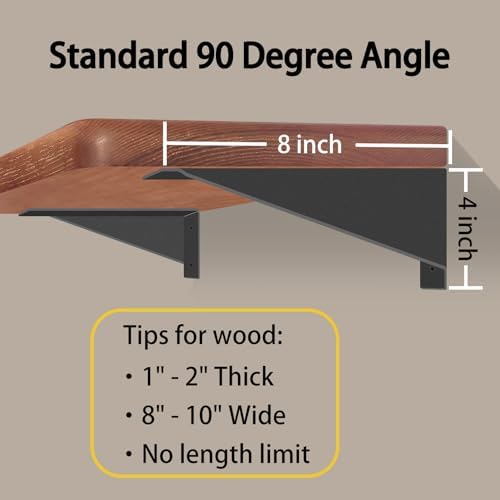 BRATA 8 Inch Shelf Brackets, Black, 4 Pack, Wall Shelving Brackets
