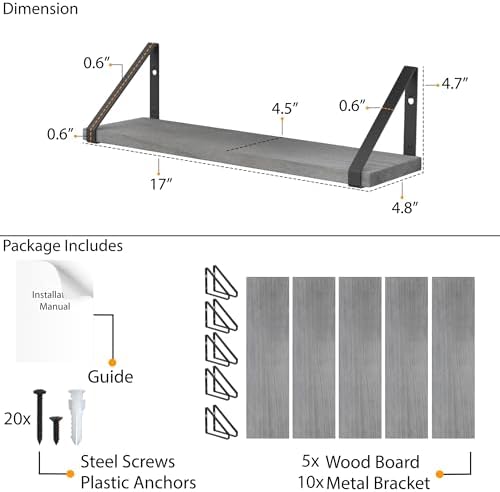 Wallniture Ponza 17'' x 4.5'' Floating Wall Shelf Bathroom, Small Wood Book Shelves for Wall Storage, Wall Mounted Shelf