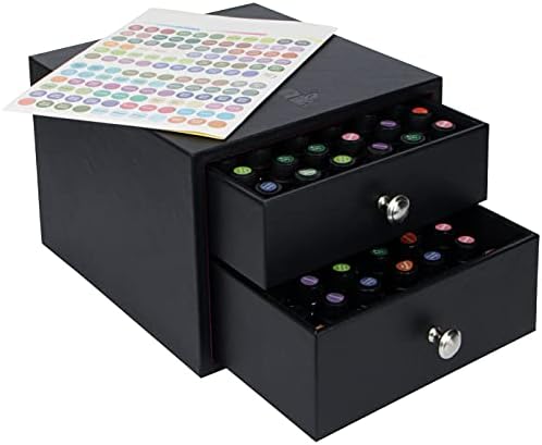 J JACKCUBE DESIGN Essential Oil Organizer Storage Box Case, Holds 96 Bottles 5-15ml Essential Oils, Roller Bottles- Leat