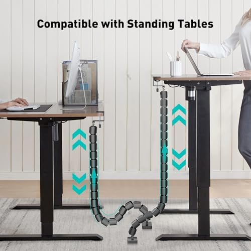 Clamp-On Cable Management Spine, No-Drill Vertebrae Wire Hider for Glass & Wood Standing Desks, Tool-Free Adjustable Des
