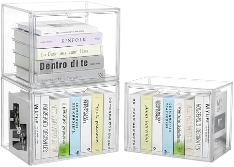 Cube Storage Organizer Acrylic Book Case Stackable Display Case Box,3 Pack
