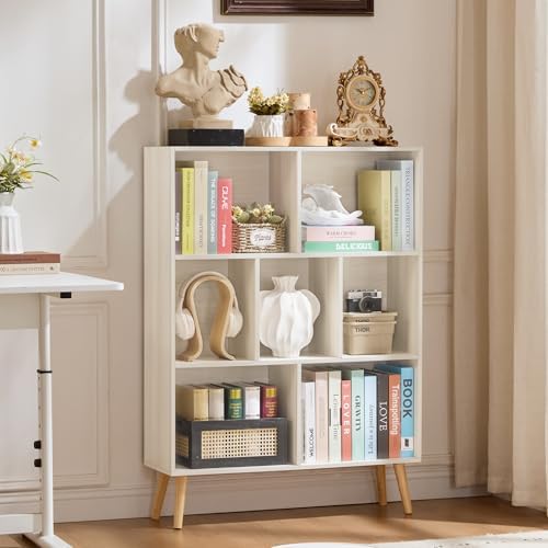 LEYAOYAO Cube Bookshelf, Mid-Century Modern Book Shelf with Legs,Light Grey