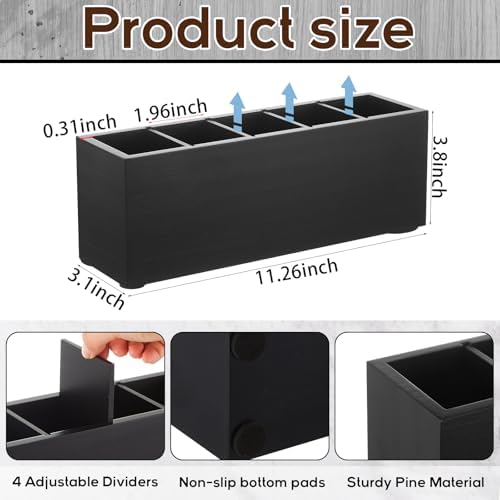 Jetec Wooden Pencil Pen Holder for Desk, Black, 5 Compartments