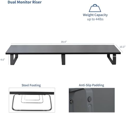 VIVO 39 inch Extra Long Monitor Stand, Wood & Steel Desktop Riser, Dual Screen, TV, Keyboard, Laptop, Ergonomic Desk and