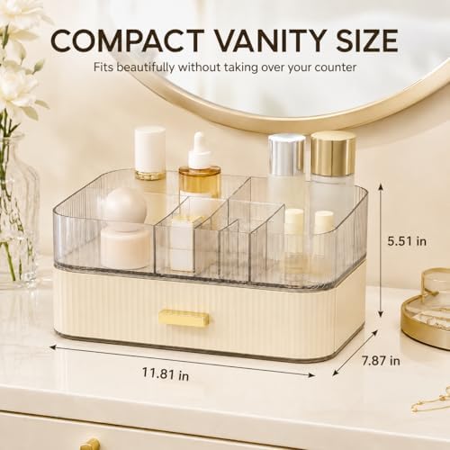 Makeup Organizer with Wide Drawer for Vanity, Stackable Cosmetic Organizer Countertop, Clear Skincare Storage for Bathro