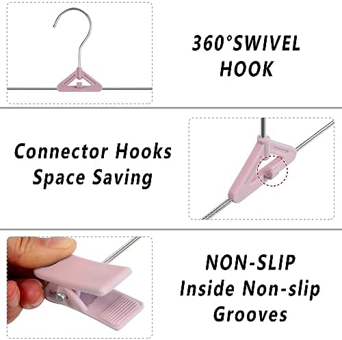 Northern Brothers 50 Pack Pants Hangers, Stackable Clothes Hangers with Clips for Skirts and Shorts, Space Saving Plastic, Pink