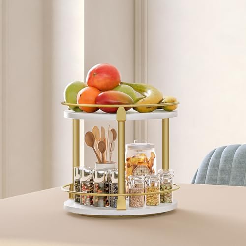 YATINEY Lazy Susan Organizer, Rotating Spice Rack, 2 Tier Spice Turntable Organizer, Industrial Turntable Spice Holder, 