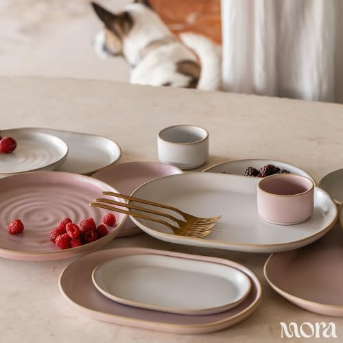 Mora Ceramic Decorative Tray - 9.4in Dish for Jewelry, Perfume, Makeup, Accessories, Candle, in the Bathroom Vanity, Bed