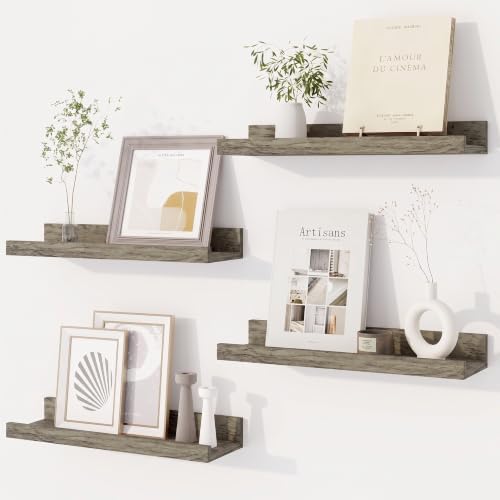 Dreamland Picture Ledge Shelf for Wall, Floating Shelves Set of 4,16 inch Long Floating Shelves with Lip for Living Room,Bedroom,Bathroom,Kitchen,Grey