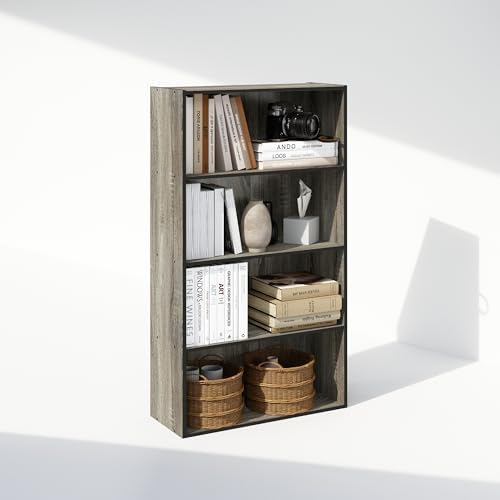 Furinno Simple Book Shelf, 4-Tier Bookshelf, Bookcase with Open Shelf, 9.4 x 23.6 x 41.7, for Living Room, Bedroom, Home
