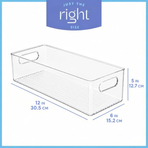 Plastic Food Storage 4 Pack Clear Container Bin with Handles for Organizing Kitchen, Pantry, Refrigerator, Freezer, Pant