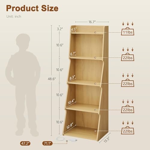 Hoctieon 5-Tier Open Bookcase and Bookshelf with LED Light, Floor Standing Display Storage Shelves, Wood Modern Display 