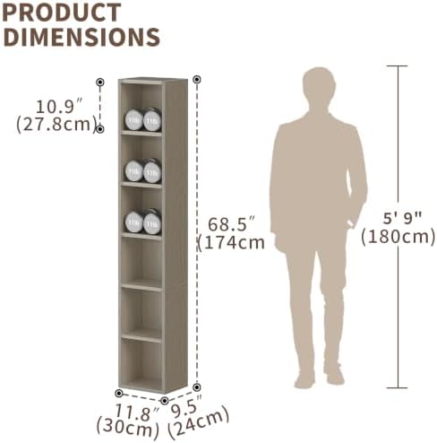 6-Tier Tall Narrow Bookshelf,Slim Bookcase with Open Cubes