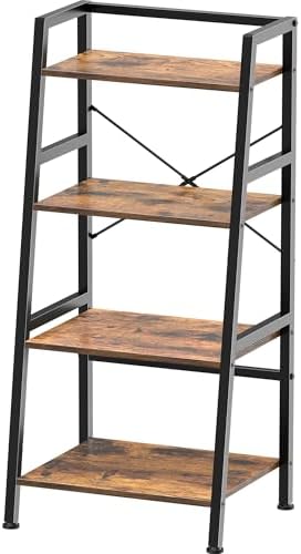 4-Tier Bookshelf, Ladder Shelf, Stand Up Shelves, Industrial Bookcase with Steel Frame, Metal Small Bookcase, for Living