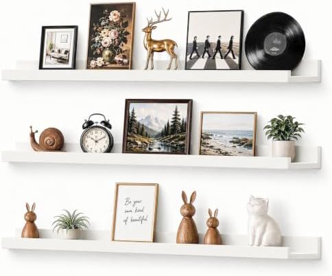 36inch Long Floating Shelves for Wall Decor, 3-Set Shelves with Lip, White